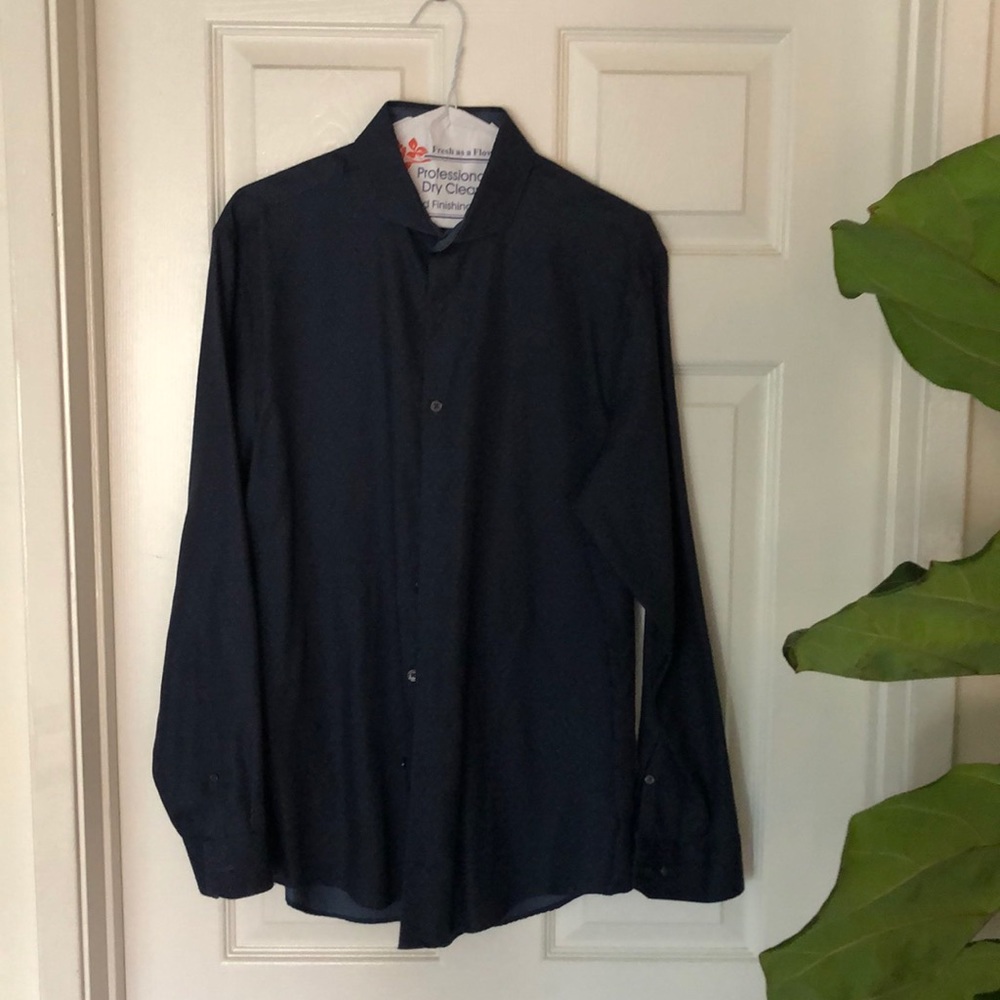 Sapphire Blue Dotted Kenneth Cole NY 15.5 LS shirt